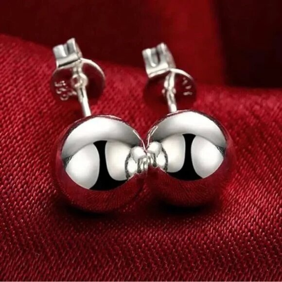 Silver Ball Stud Earrings l925 Sterling 6MM Round Smooth Solid Fashion Jewelry - Picture 1 of 5